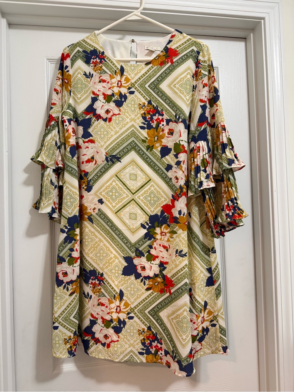 Cato Floral Geo-Print Midi Dress in Cream, Olive & Navy